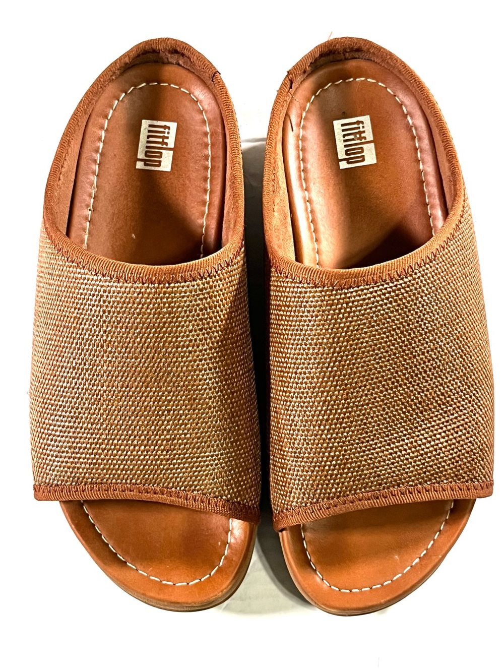 Fitflop Brown Tan Woven Slide Sandals